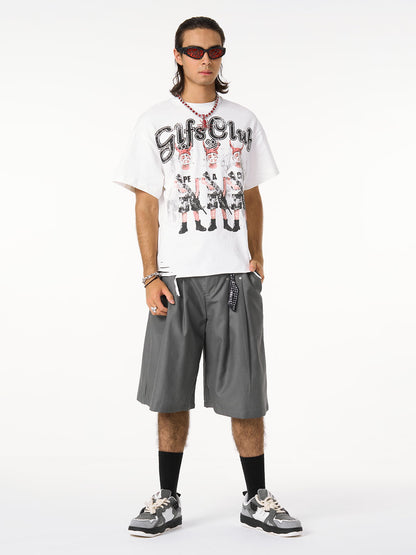 Revelse™  Pleated Wide-Leg Baggy Shorts With Pendant Decoration
