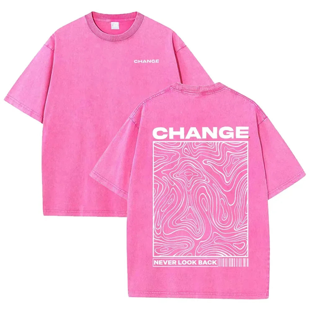 Graphic Print Vintage Washed Cotton T Shirt Beige