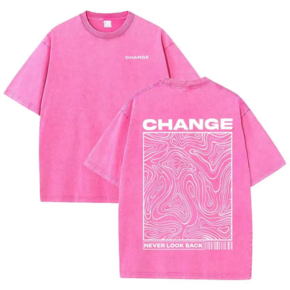 Graphic Print Vintage Washed Cotton T Shirt Beige