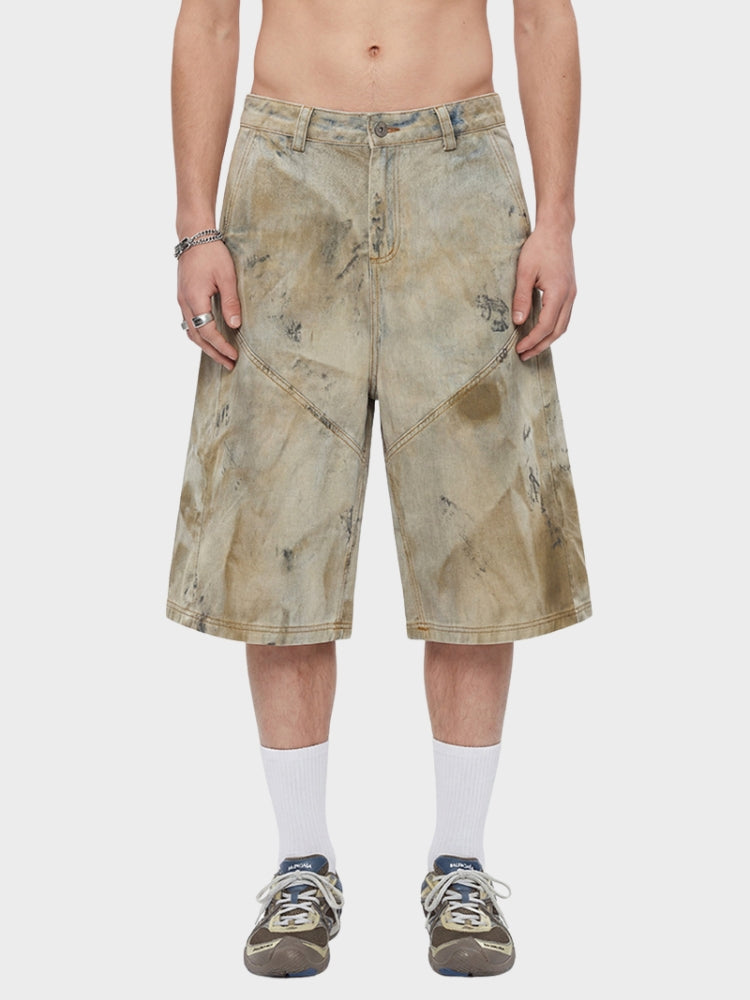 Cotton Washed Denim Capri Jorts Light Coffee