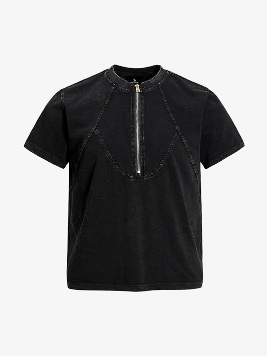 Acid Wash Half Zip Pullover T-Shirt