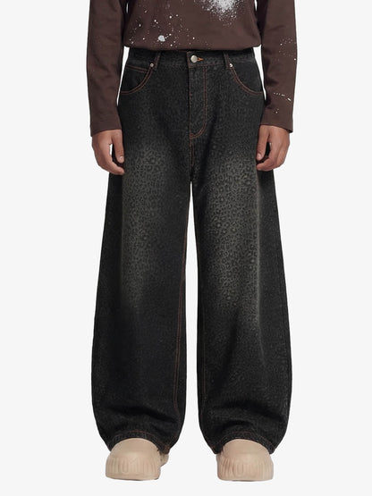 Leopard Print Denim Barrel Jeans