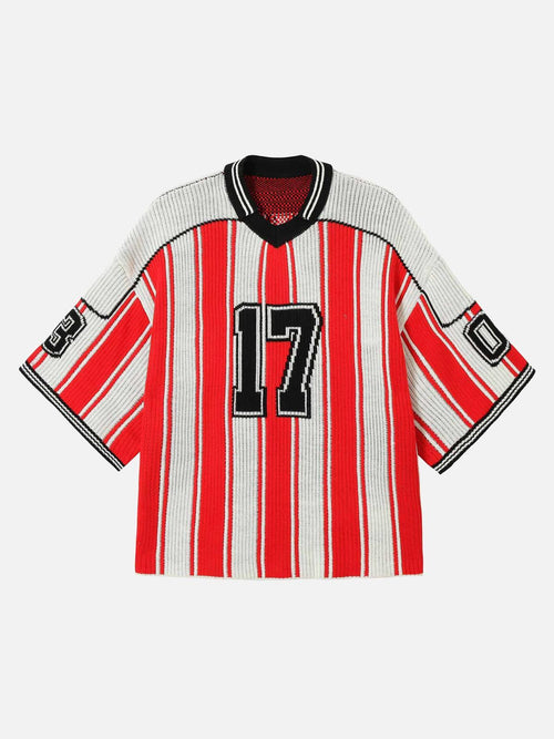 Revelse™ Vintage Striped Baseball Knit Sweater Red