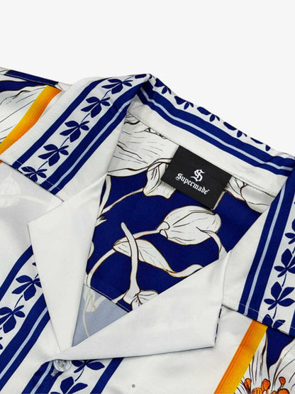 Revelse™  Porcelain Print Cuban Collar Boxy Shirt