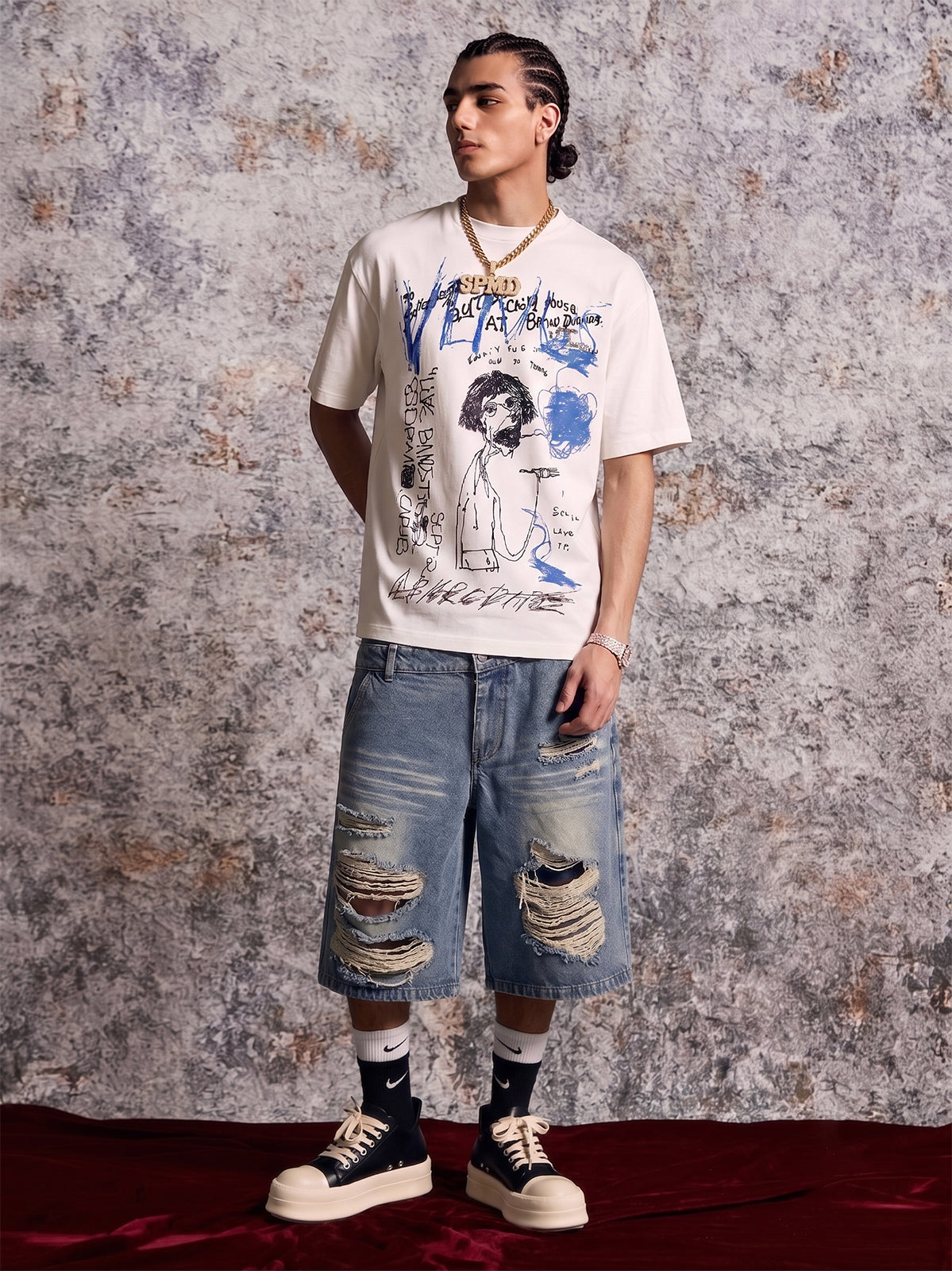 Revelse™  Abstract Cotton Oversized Graphic T-Shirt White