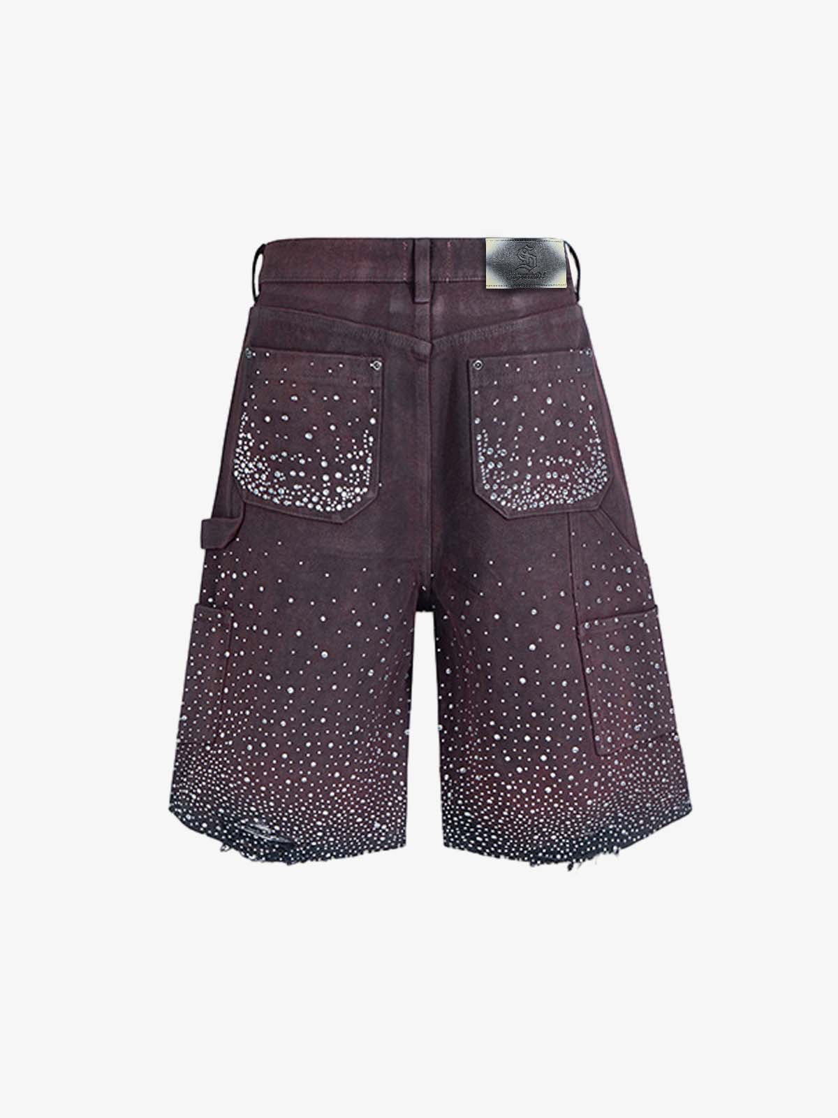 Gradient Rhinestone Embellished Denim Shorts
