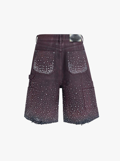 Gradient Rhinestone Embellished Denim Shorts