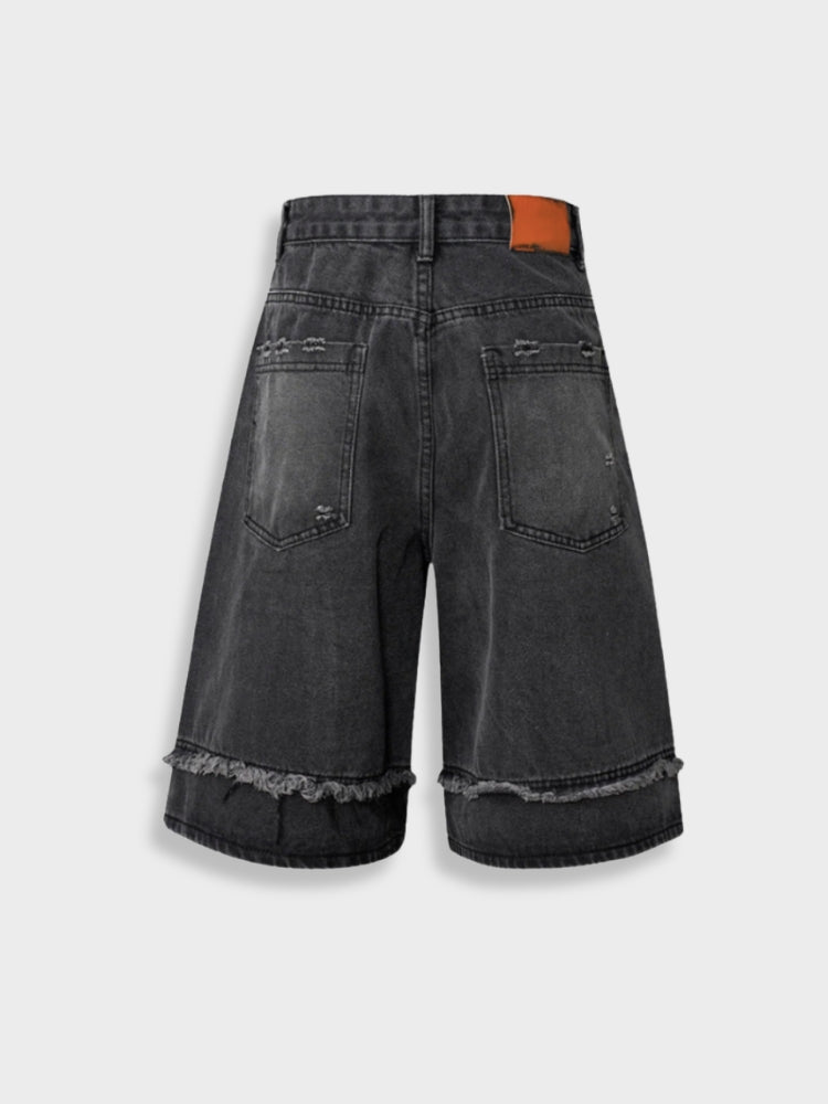Distressed Embroidered Denim Jorts