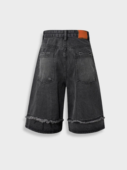 Distressed Embroidered Denim Jorts