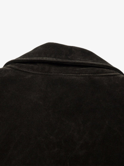 Retro Suede Bomber Jacket with Metal Button Lapel
