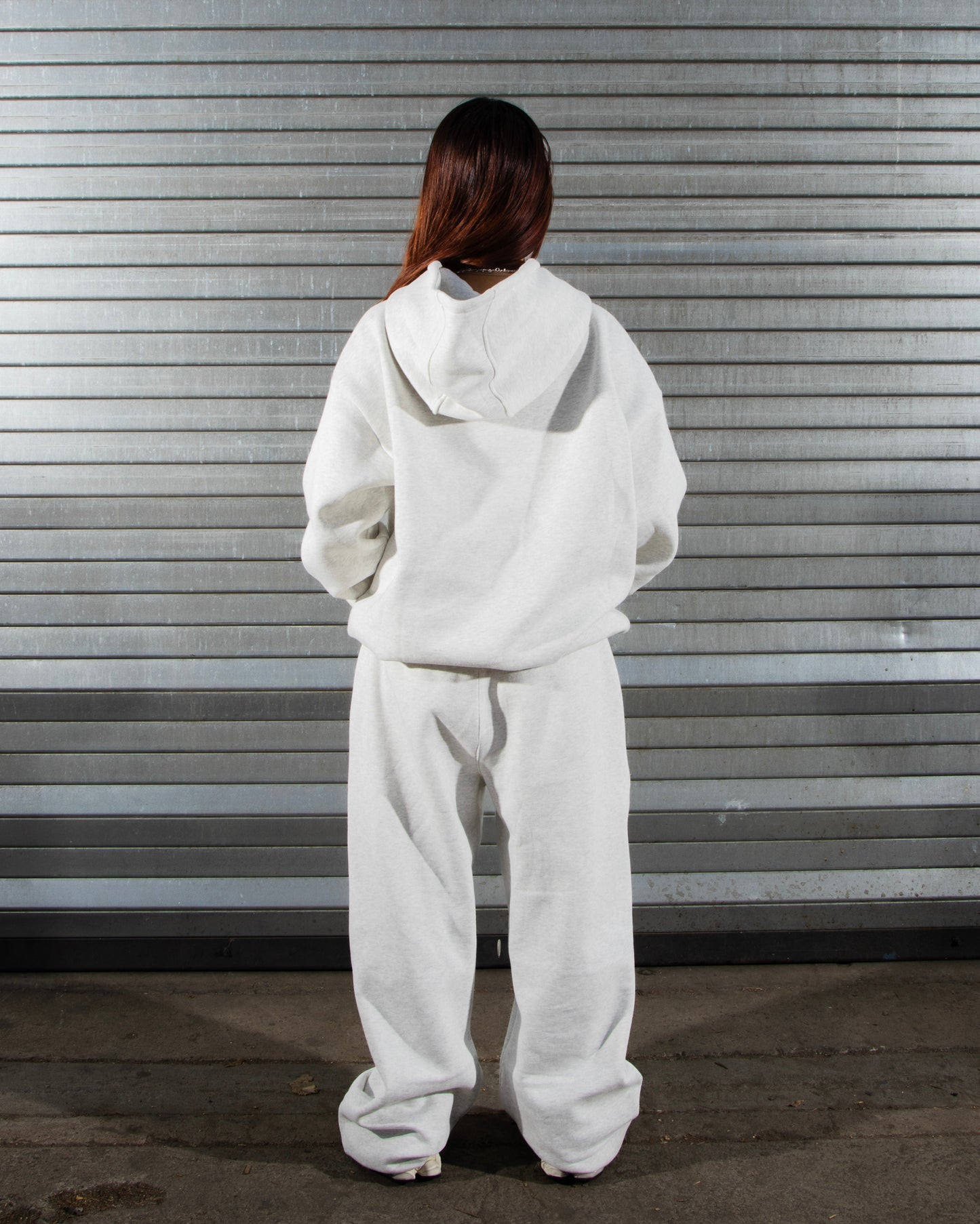 Oversized Cotton Blend Tracksuit Set Light Grey