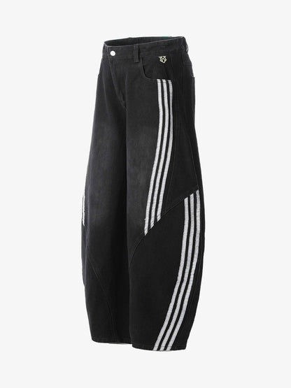 Contrast Stitching Barrel Leg Denim Jeans