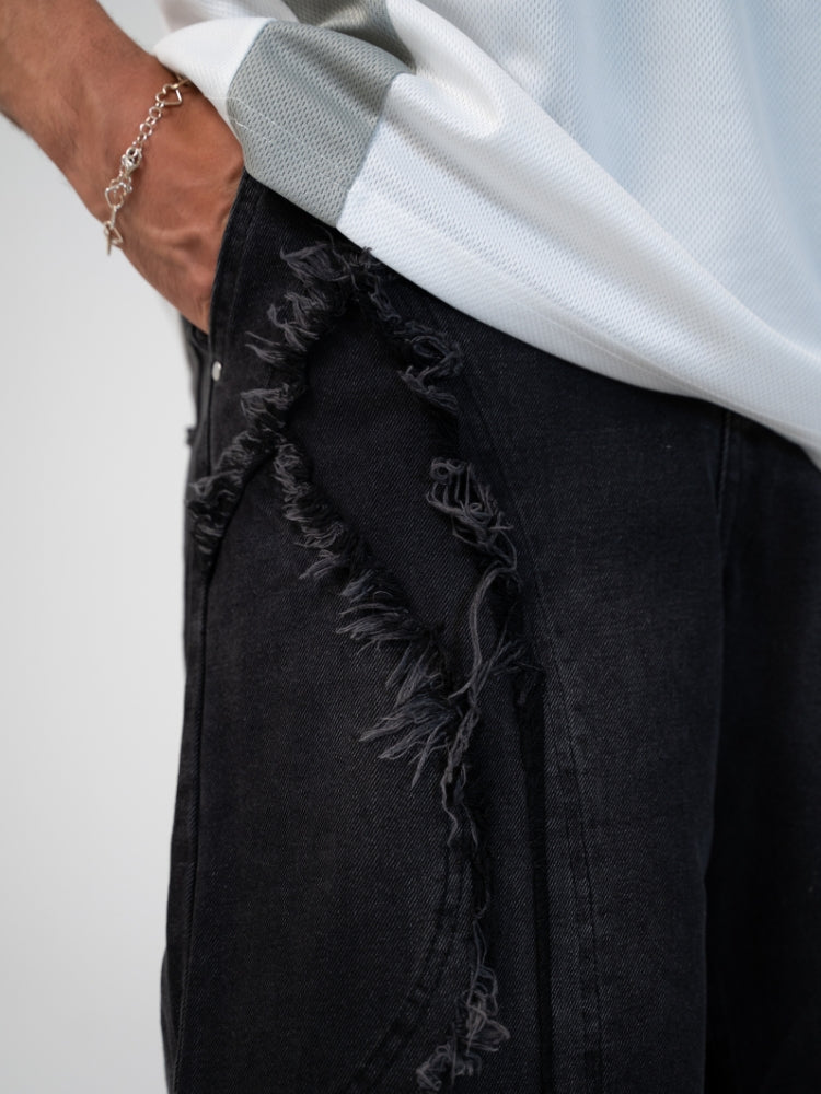 Distressed Embroidered Denim Jorts