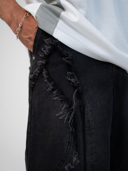 Distressed Embroidered Denim Jorts