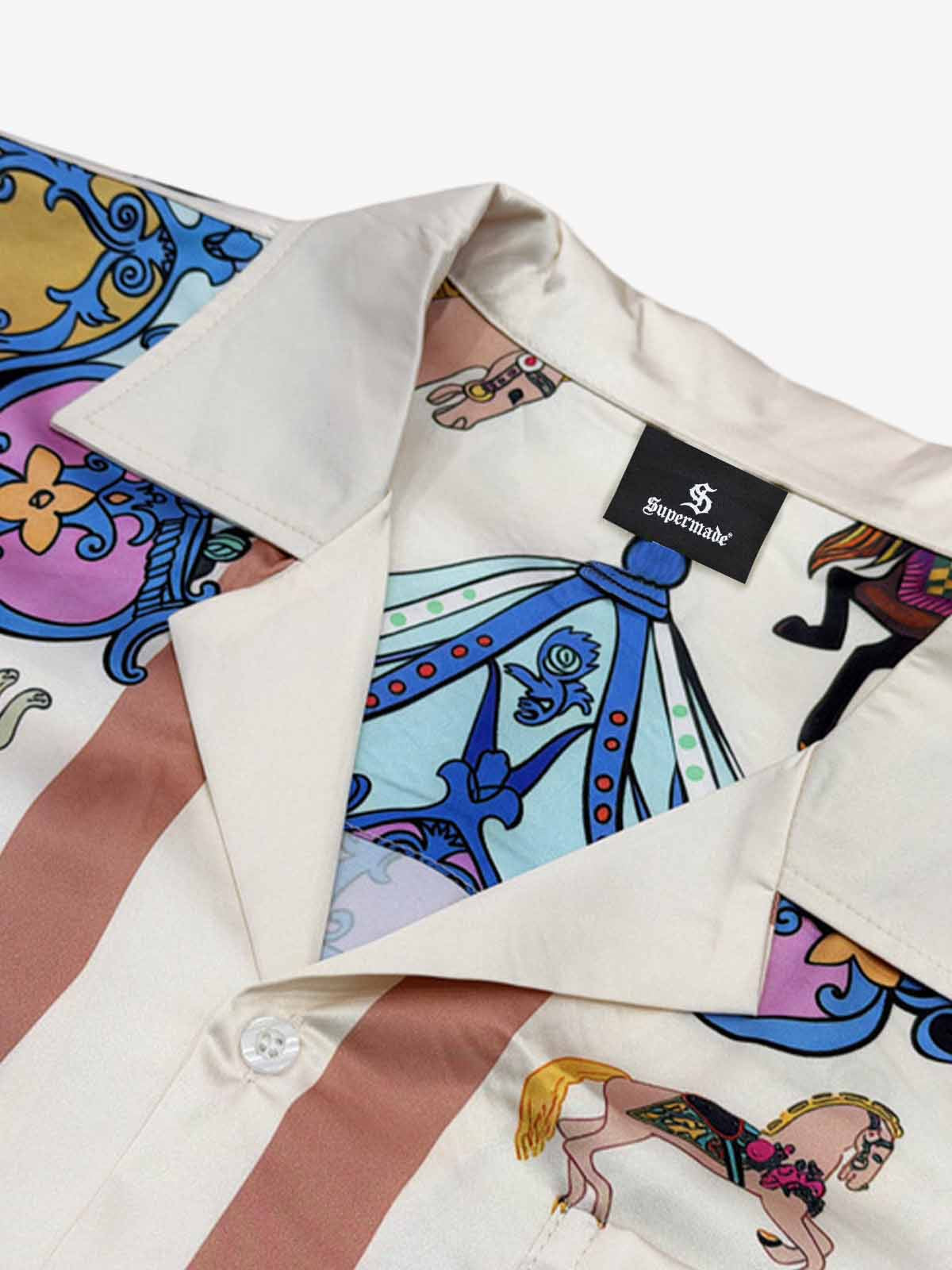 Revelse™  Satin Camp Collar Boxy Shirt Carousel Animal Print