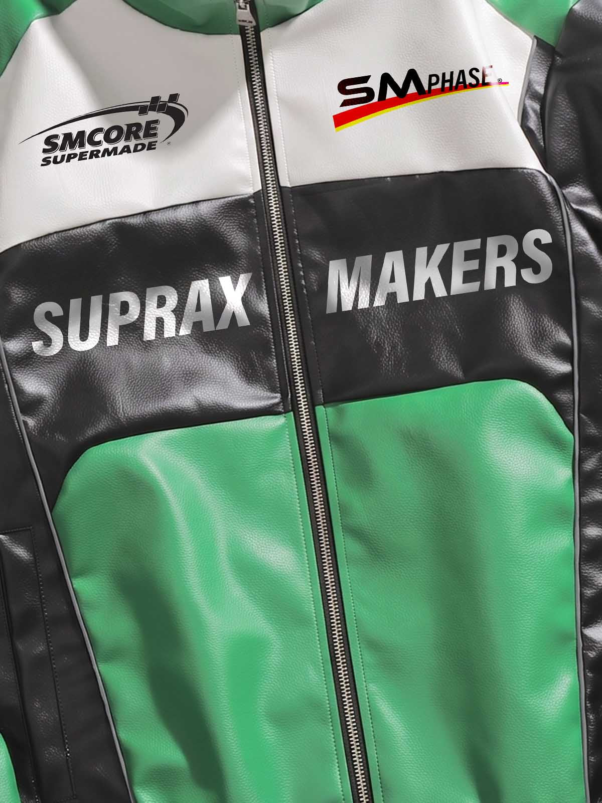 Detail of the sleeve and shoulder design on the asymmetric jacket
