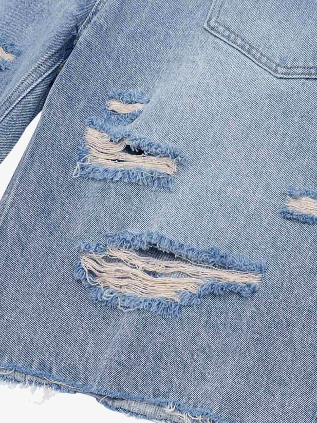 Men's Ripped Distressed Denim Jacket and Pants Set
