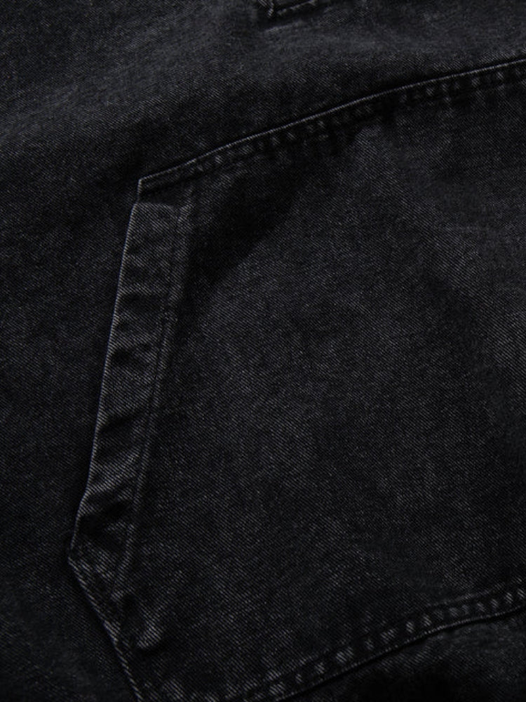 Washed Denim Toggle Front Hoodie Black