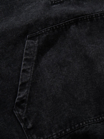 Washed Denim Toggle Front Hoodie Black