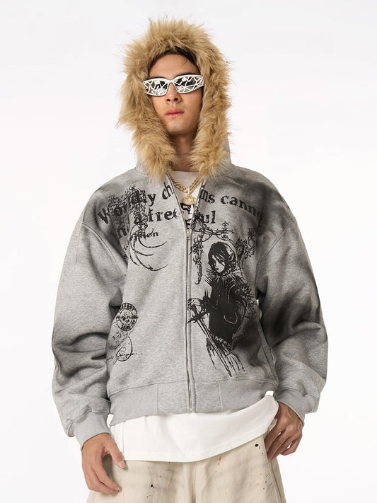 Graphic Print Hooded Jacket for Men