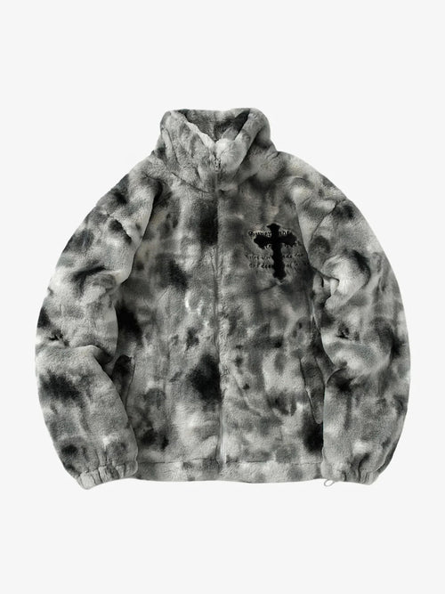 Heavy-Duty Faux Lambswool Tie-Dye Urban Jacket