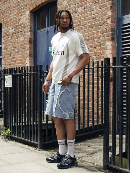 Distressed Embroidered Denim Jorts
