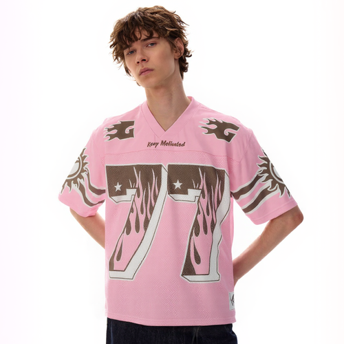 Flame Print Mesh Pink Jersey Top