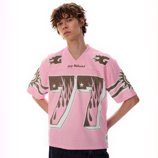 Flame Print Mesh Pink Jersey Top