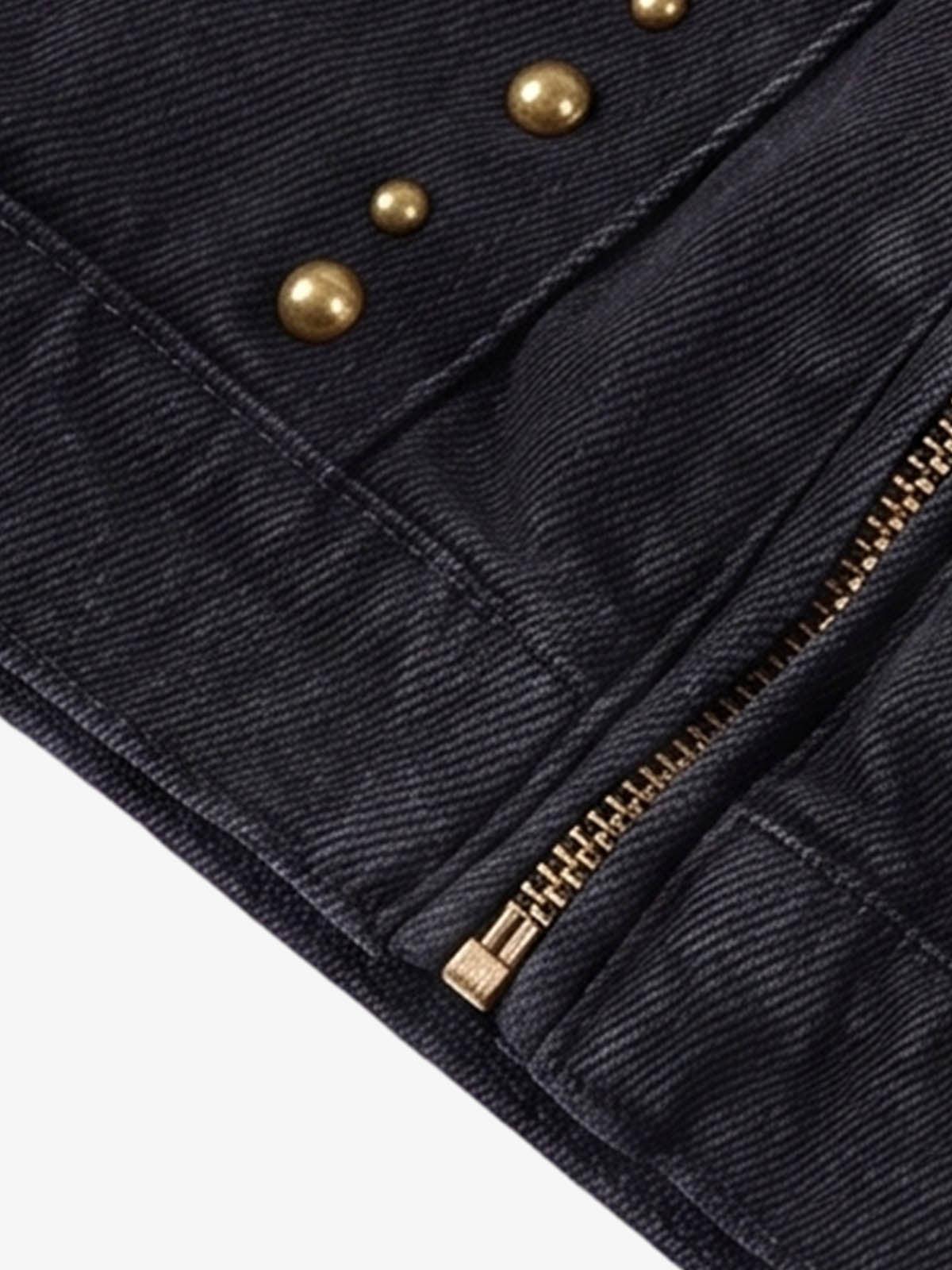 Back view of the distressed studded denim jacket