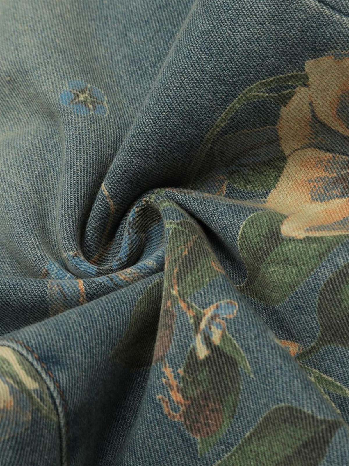 Floral Print Denim Carpenter Jeans