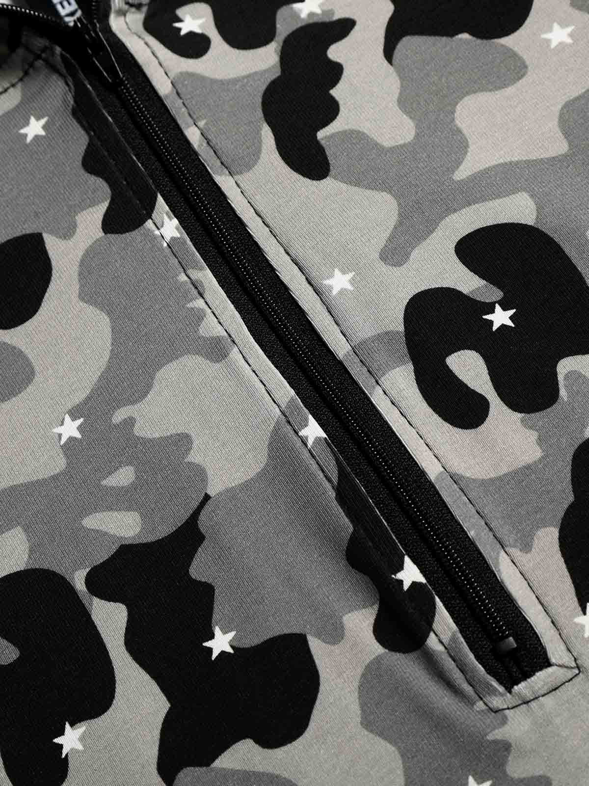Camo Half Zip Hooded Mid Sleeve T-Shirt for Men