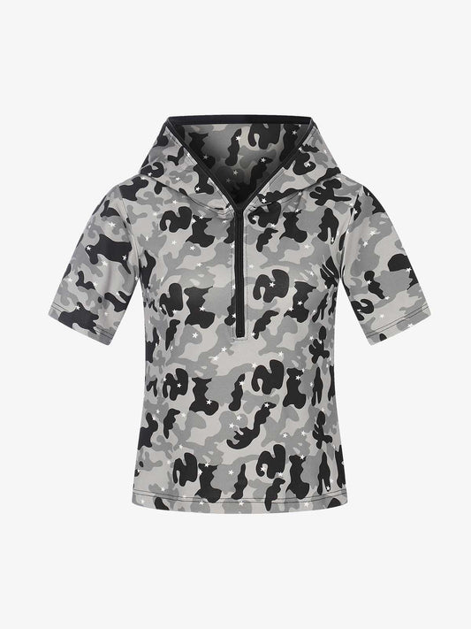 Camo Half Zip Hooded Mid Sleeve T-Shirt for Men