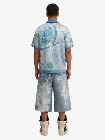 Revelse™  Silky Camp Collar Boxy Shirt Porcelain Floral Print