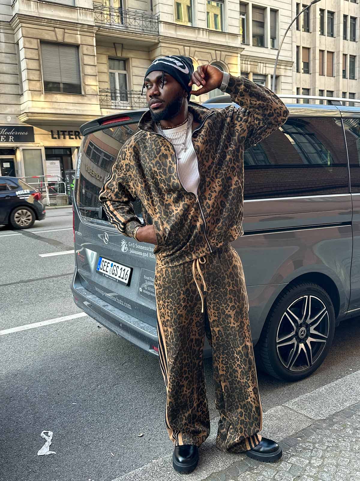 Cheetah Print Suede French Terry Tracksuit