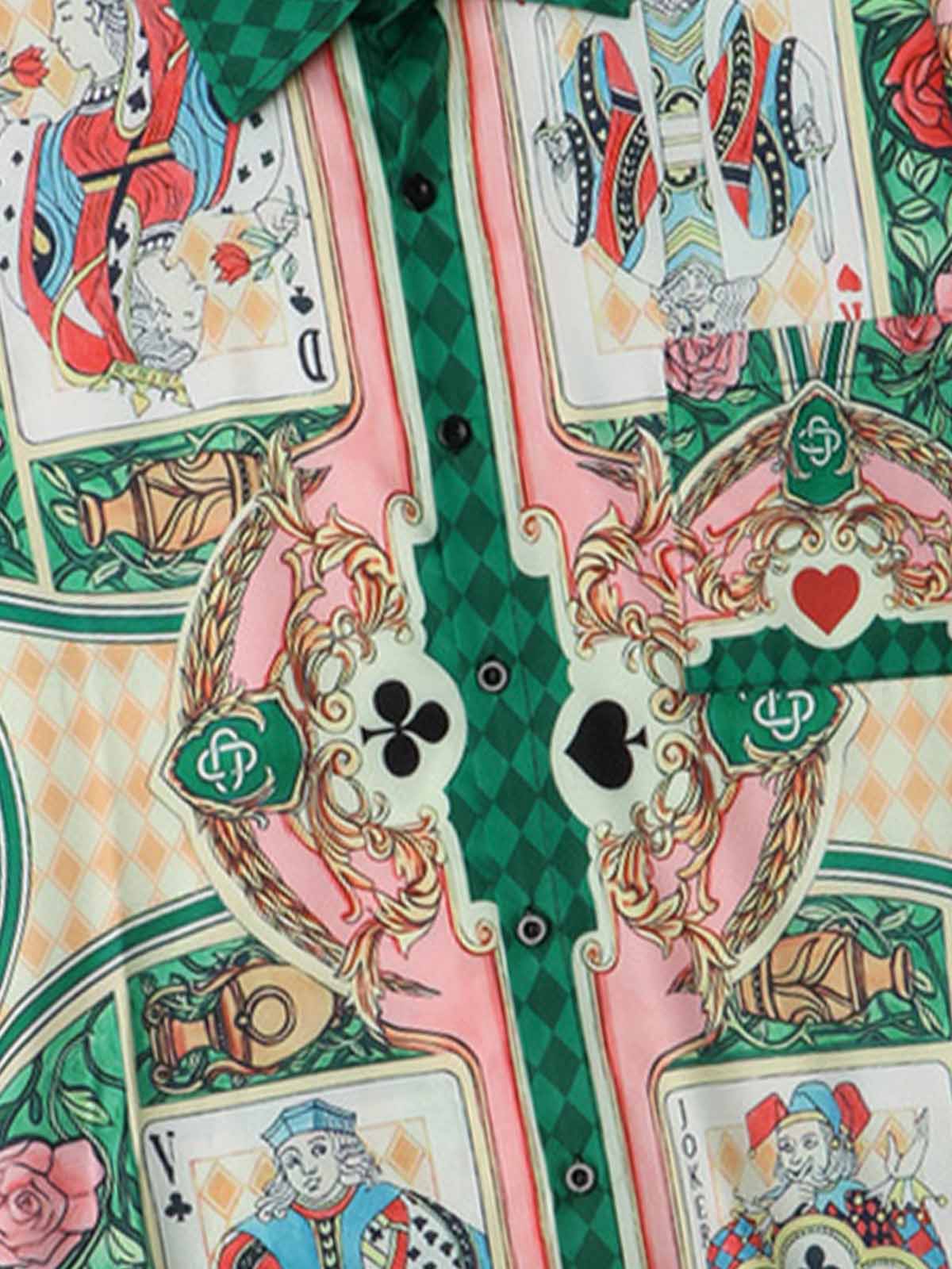 Playing card print Hawaiian shirt shown with short sleeves and collar