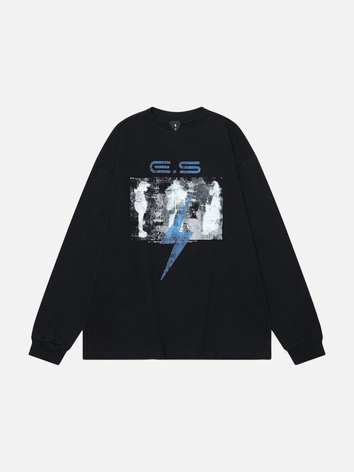 Oversized Abstract Lightning Graphic Long Sleeve T-Shirt