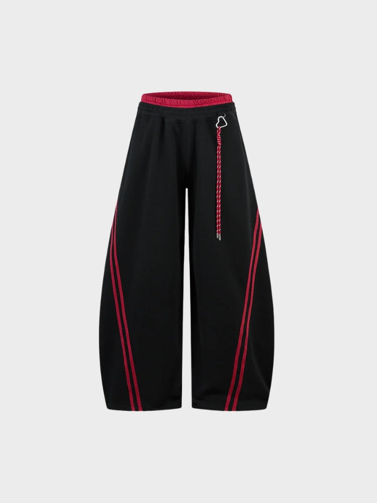 Cotton Blend Balloon-Leg Joggers with Contrast Waistband