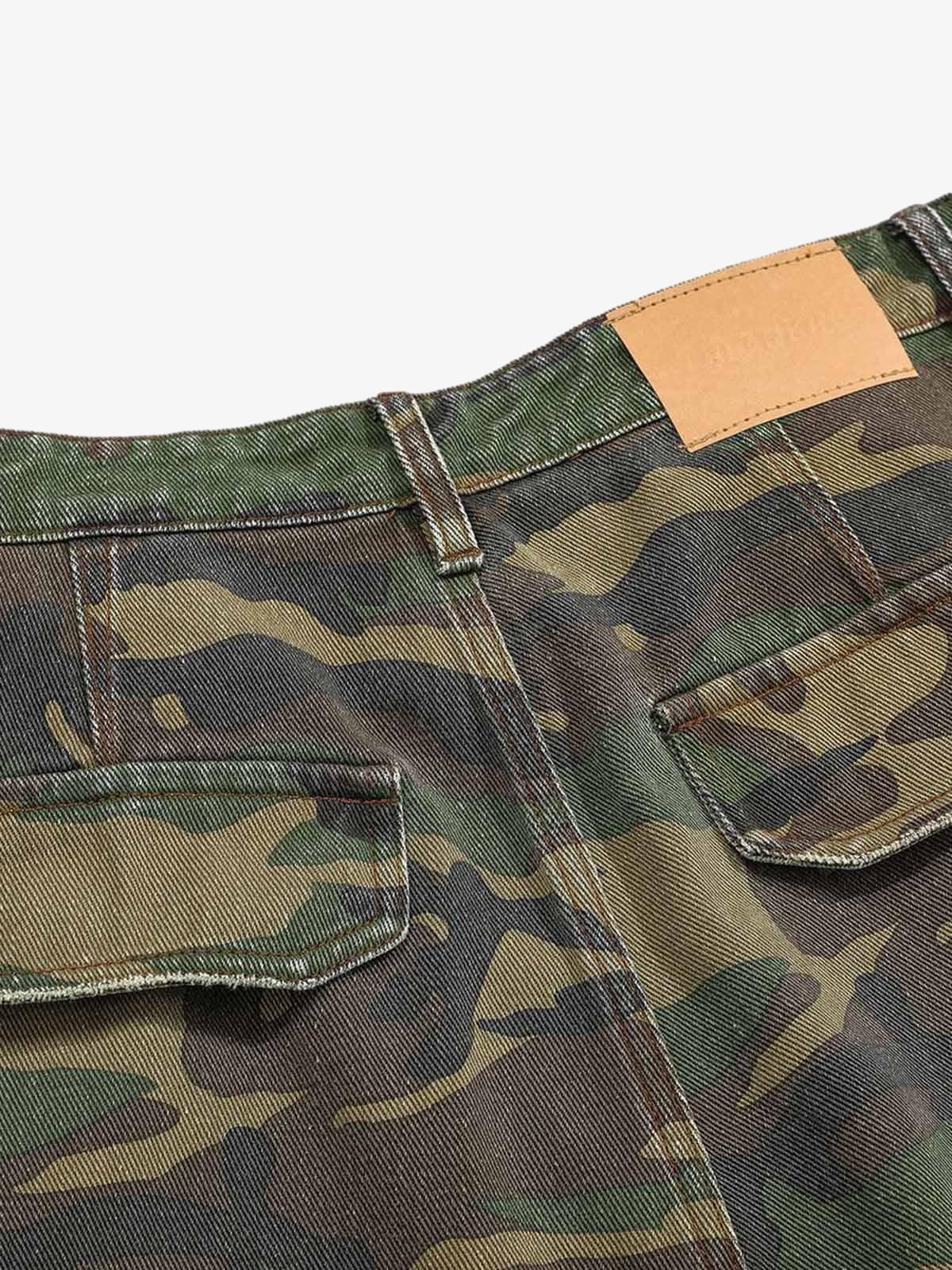 Woven Ripped Camouflage Cargo Baggy Pants