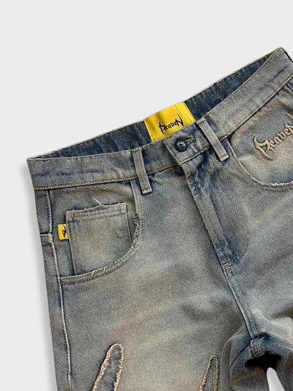 Unisex Loose-Fit Distressed Washed Denim Jeans Gray