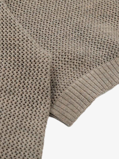 Revelse™  Layered Hollow-Out Mesh Knit Polo Shirt