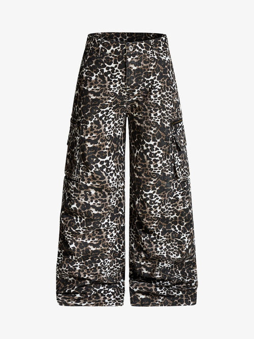 Leopard Print Wide Leg Cargo Pants