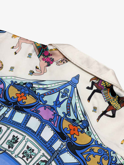 Revelse™  Satin Camp Collar Boxy Shirt Carousel Animal Print