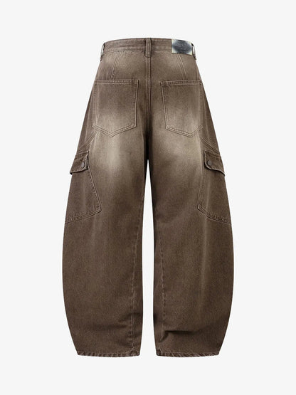 Vintage Washed Workwear Barrel Jeans