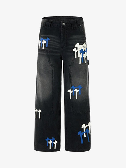 Colour-Block Wide-Leg Denim Jeans With Patchwork Details