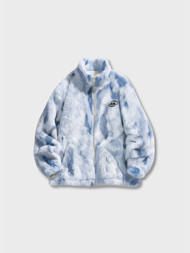 Loose Fit Plush Fleece Jacket With Stand Collar