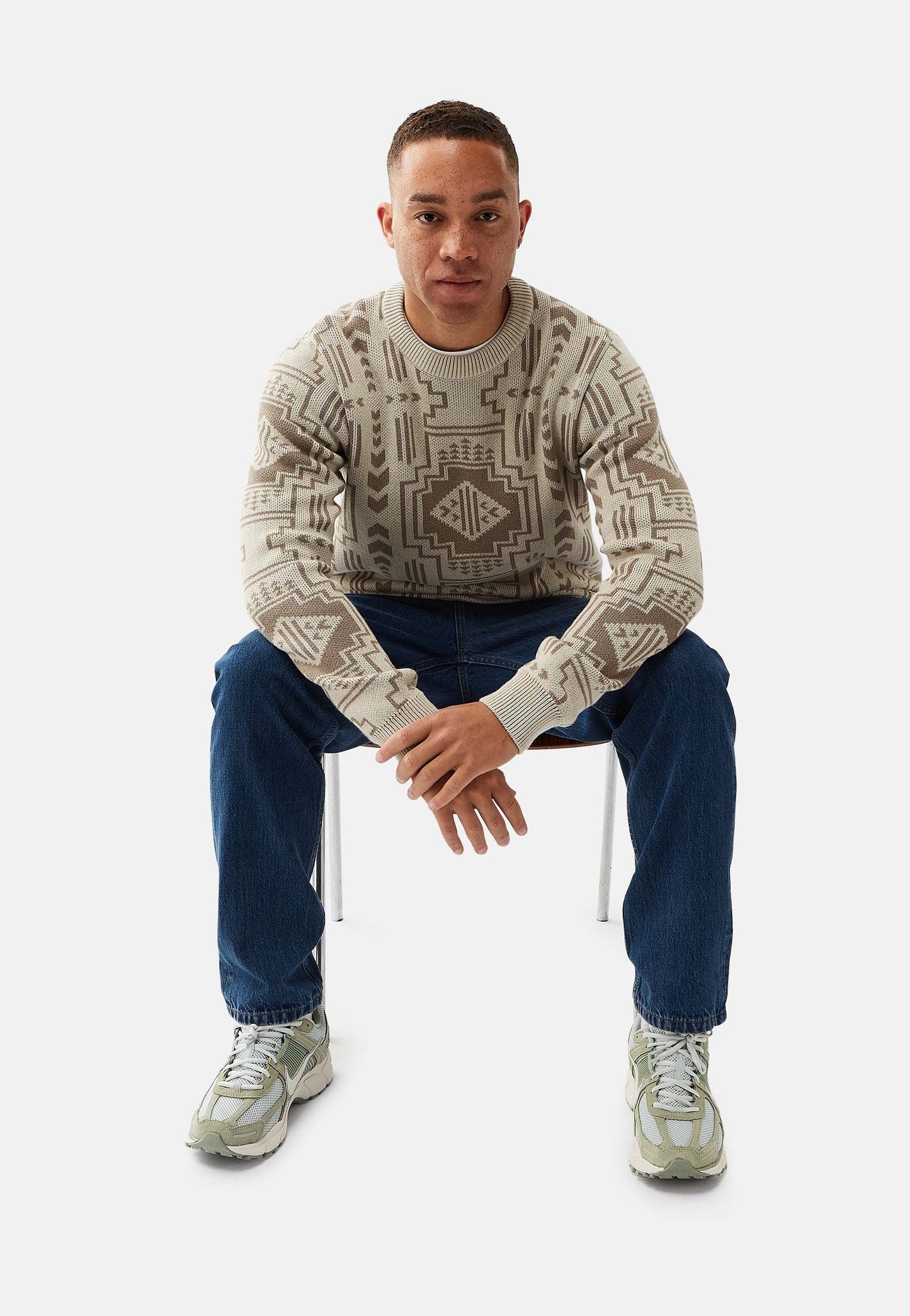 Organic Cotton Knit Crew Neck Sweater Stone Grey