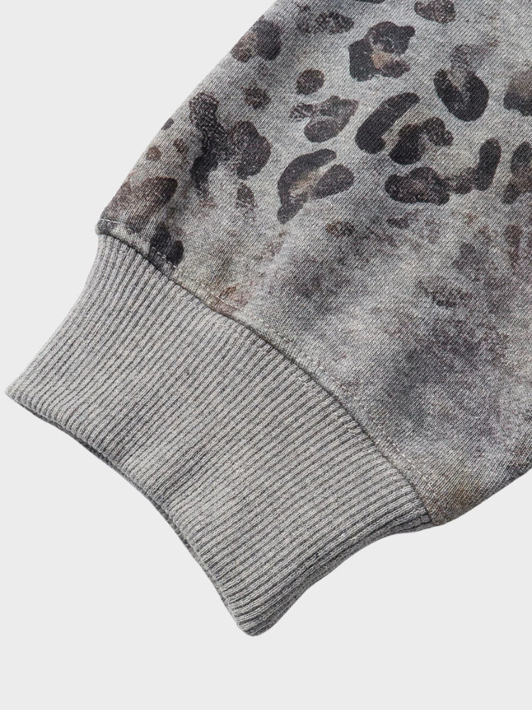 Leopard Print Vintage Washed Zip Hoodie Thick Cotton