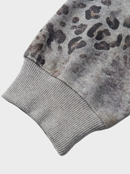 Leopard Print Vintage Washed Zip Hoodie Thick Cotton