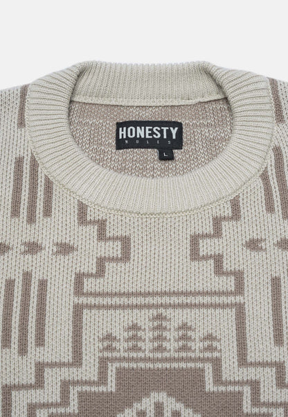 Organic Cotton Knit Crew Neck Sweater Stone Grey
