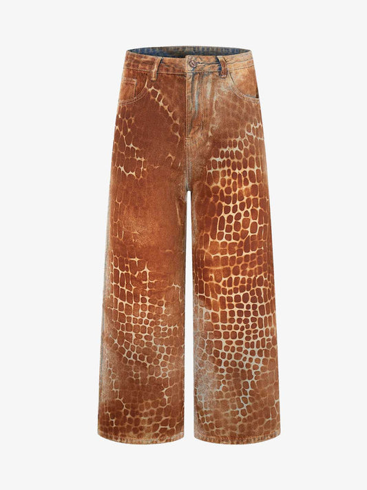 Revelse™ Croc Texture Washed Wide Leg Denim Jeans
